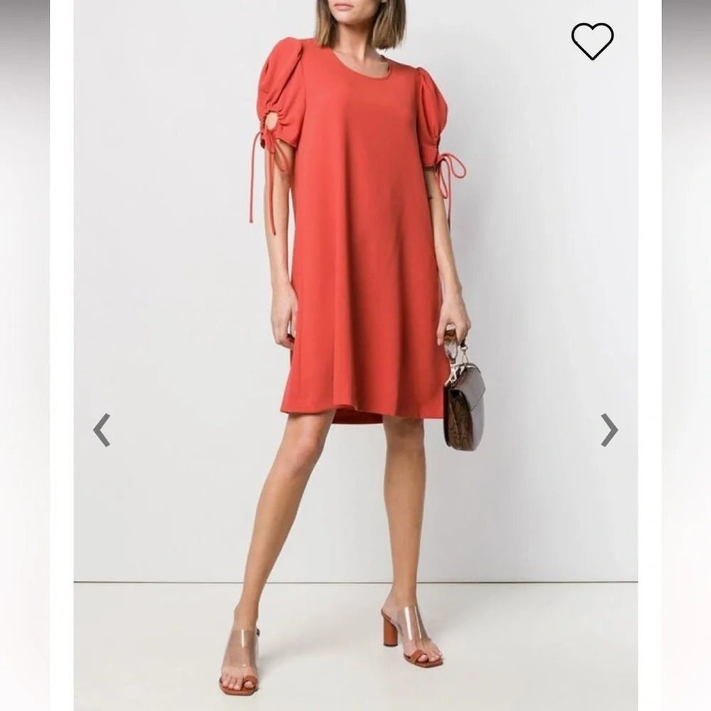 See By Chloé Peppery Red Keyhole Sleeve Dress Size US 4 French 36